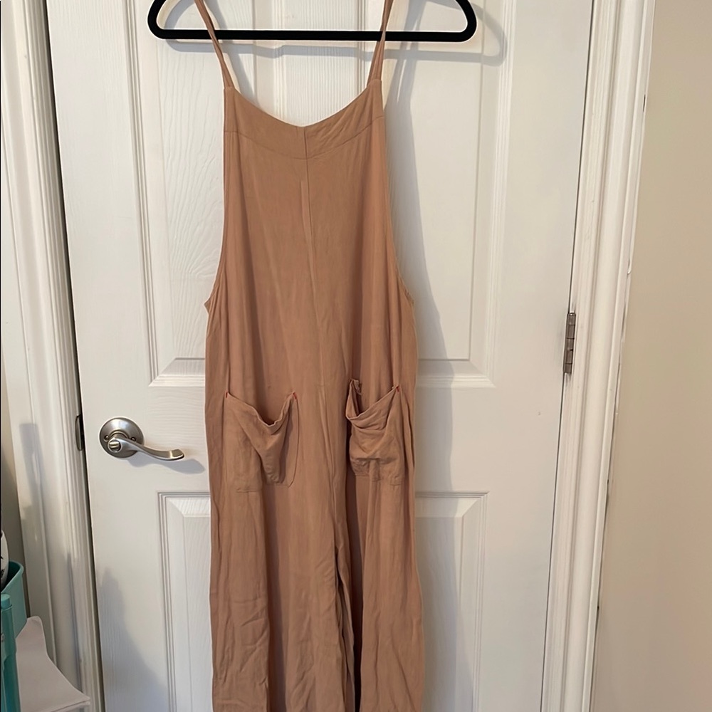 easel Beige Wide-Leg Jumpsuit with Pockets